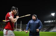 9 December 2023; Darragh Fitzgibbon of Cork with Cork manager Pat Ryan before making his way onto the pitch during the Teddy McCarthy Hurling Tribute Game between Cork and Galway at Páirc Uí Chaoimh in Cork. Photo by Eóin Noonan/Sportsfile