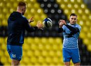 9 December 2023; Jordan Larmour, right, and Ciarán Frawley during a Leinster Rugby captain's run at Stade Marcel Deflandre in La Rochelle, France.  Photo by Harry Murphy/Sportsfile