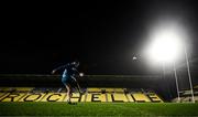 9 December 2023; Harry Byrne kicks during a Leinster Rugby captain's run at Stade Marcel Deflandre in La Rochelle, France.  Photo by Harry Murphy/Sportsfile