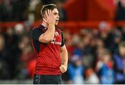 9 December 2023; Jack Crowley of Munster reacts after the Investec Champions Cup Pool 3 Round 1 match between Munster and Aviron Bayonnais at Thomond Park in Limerick. Photo by Brendan Moran/Sportsfile