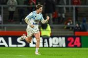 9 December 2023; Thomas Dolhagaray of Aviron Bayonnais celebrates after kicking a touchline conversion to level the scores during the Investec Champions Cup Pool 3 Round 1 match between Munster and Aviron Bayonnais at Thomond Park in Limerick. Photo by Brendan Moran/Sportsfile