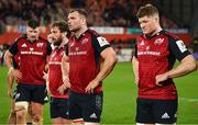 9 December 2023; Munster players, from left, John Hodnett, Eoghan Clarke, Tadhg Beirne and Jack O'Donoghue react after the Investec Champions Cup Pool 3 Round 1 match between Munster and Aviron Bayonnais at Thomond Park in Limerick. Photo by Brendan Moran/Sportsfile