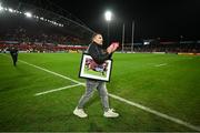 9 December 2023; Recently retired Munster player Andrew Conway is introduced to the crowd at half-time during the Investec Champions Cup Pool 3 Round 1 match between Munster and Aviron Bayonnais at Thomond Park in Limerick. Photo by Brendan Moran/Sportsfile