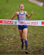 10 December 2023; Innes Fitzgerald of Great Britain on her way to winning the U20 women's 5000m during the SPAR European Cross Country Championships at Laeken Park in Brussels, Belgium. Photo by Sam Barnes/Sportsfile