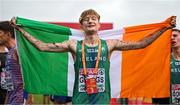 10 December 2023; Nicholas Griggs of Ireland celebrates after finishing third in the U20 men's 5000m during the SPAR European Cross Country Championships at Laeken Park in Brussels, Belgium. Photo by Sam Barnes/Sportsfile