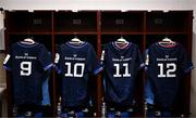 10 December 2023; The jerseys of Leinster players Jamison Gibson-Park, Harry Byrne, Jimmy O'Brien and Robbie Henshaw are seen in the dressing room before the Investec Champions Cup match between La Rochelle and Leinster at Stade Marcel Deflandre in La Rochelle, France. Photo by Harry Murphy/Sportsfile