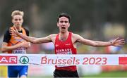 10 December 2023; Axel Vang Christensen of Denmark on his way to winning the U20 men's 5000m during the SPAR European Cross Country Championships at Laeken Park in Brussels, Belgium. Photo by Sam Barnes/Sportsfile