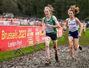 10 December 2023; Fionnuala McCormack of Ireland and Marie Bouchard of France, right, compete in the senior women's 9000m during the SPAR European Cross Country Championships at Laeken Park in Brussels, Belgium. Photo by Sam Barnes/Sportsfile