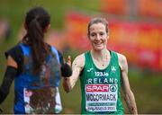 10 December 2023; Fionnuala McCormack of Ireland, who finished fourth, with Nadia Battocletti of Italy, left, who finished second, after the senior women's 9000m during the SPAR European Cross Country Championships at Laeken Park in Brussels, Belgium. Photo by Sam Barnes/Sportsfile