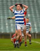 10 December 2023; Jamie O'Driscoll of Castlehaven reacts to a missed opportunity on goal for his side in the AIB Munster GAA Football Senior Club Championship Final match between Dingle, Kerry, and Castlehaven, Cork, at TUS Gaelic Grounds in Limerick. Photo by Brendan Moran/Sportsfile