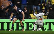 10 December 2023; Jordan Larmour of Leinster after scoring his side's first try during the Investec Champions Cup match between La Rochelle and Leinster at Stade Marcel Deflandre in La Rochelle, France. Photo by Harry Murphy/Sportsfile