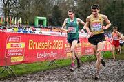 10 December 2023; Oisin Spillane of Ireland and Theodor Schucht of Germany, right, compete in the U23 men's 7000m during the SPAR European Cross Country Championships at Laeken Park in Brussels, Belgium. Photo by Sam Barnes/Sportsfile