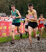 10 December 2023; Oisin Spillane of Ireland and Theodor Schucht of Germany, right, compete in the U23 men's 7000m during the SPAR European Cross Country Championships at Laeken Park in Brussels, Belgium. Photo by Sam Barnes/Sportsfile
