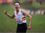 10 December 2023; Robin Hendrix of Belgium celebrates after finishing third the senior men's 9000m during the SPAR European Cross Country Championships at Laeken Park in Brussels, Belgium. Photo by Sam Barnes/Sportsfile