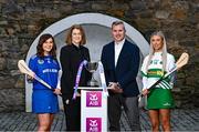 12 December 2023; Pictured is Camogie Association President, Hilda Breslin and AIB Chief Marketing Officer Mark Doyle alongside AIB ambassadors and Camogie stars, Chloe Whyte Lennon of Athleague, left, Roscommon and Rachel Merry of Granemore, Armagh, ahead of the AIB Camogie Club Junior All-Ireland final. This week AIB will also release the second episode of ‘Meet #TheToughest’, a new content series from AIB that will showcase some of the final stages of this year’s AIB Camogie All-Ireland Senior Club Championships, through footage captured by cameras worn by players for the first time in Gaelic Games. You can view the second episode of ‘Meet #TheToughest’ here: https://youtu.be/-VO2GONeRdk