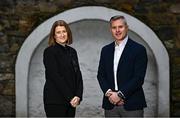 12 December 2023; Pictured is Camogie Association President, Hilda Breslin and AIB Chief Marketing Officer Mark Doyle ahead of the AIB Camogie Club Senior, Intermediate, Junior and Junior B All-Ireland finals. This week AIB has also released the second episode of ‘Meet #TheToughest’, a new content series from AIB that will showcase some of the final stages of this year’s AIB Camogie All-Ireland Senior Club Championships, through footage captured by cameras worn by players for the first time in Gaelic Games. You can view the second episode of ‘Meet #TheToughest’ here: https://youtu.be/-VO2GONeRdk. Photo by Ramsey Cardy/Sportsfile