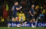 10 December 2023; Ciarán Frawley, left, and Jamison Gibson-Park of Leinster celebrate after the Investec Champions Cup match between La Rochelle and Leinster at Stade Marcel Deflandre in La Rochelle, France. Photo by Harry Murphy/Sportsfile