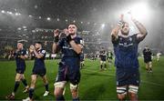 10 December 2023; Leinster players, including James Ryan, centre, and Jason Jenkins, right, celebrate after the Investec Champions Cup match between La Rochelle and Leinster at Stade Marcel Deflandre in La Rochelle, France. Photo by Harry Murphy/Sportsfile