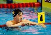 10 December 2023; Daniel Wiffen of Ireland celebrates his victory in the Men's 800m Freestyle, setting a new world record of 7:20.46, during day six of the European Short Course Swimming Championships 2023 at the Aquatics Complex in Otopeni, Romania. Photo by Nikola Krstic/Sportsfile