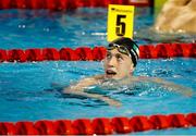 10 December 2023; Daniel Wiffen of Ireland celebrates his victory in the Men's 800m Freestyle, setting a new world record of 7:20.46, during day six of the European Short Course Swimming Championships 2023 at the Aquatics Complex in Otopeni, Romania. Photo by Nikola Krstic/Sportsfile