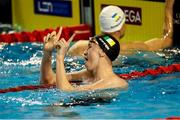 10 December 2023; Daniel Wiffen of Ireland celebrates his victory in the Men's 800m Freestyle, setting a new world record of 7:20.46, during day six of the European Short Course Swimming Championships 2023 at the Aquatics Complex in Otopeni, Romania. Photo by Nikola Krstic/Sportsfile