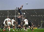 10 December 2023; Caelan Doris of Leinster takes possession in a lineout during the Investec Champions Cup match between La Rochelle and Leinster at Stade Marcel Deflandre in La Rochelle, France. Photo by Harry Murphy/Sportsfile
