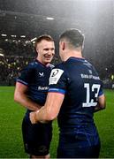 10 December 2023; Ciarán Frawley and Garry Ringrose of Leinster after their side's victory in the Investec Champions Cup match between La Rochelle and Leinster at Stade Marcel Deflandre in La Rochelle, France. Photo by Harry Murphy/Sportsfile