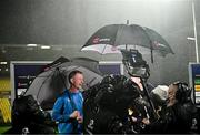 10 December 2023; Leinster head coach Leo Cullen speaks to TNT Sports after his side's victory in the Investec Champions Cup match between La Rochelle and Leinster at Stade Marcel Deflandre in La Rochelle, France. Photo by Harry Murphy/Sportsfile