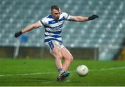 10 December 2023; Brian Hurley of Castlehaven takes a penalty in the penalty shootout during the AIB Munster GAA Football Senior Club Championship Final match between Dingle, Kerry, and Castlehaven, Cork, at TUS Gaelic Grounds in Limerick. Photo by Brendan Moran/Sportsfile