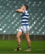 10 December 2023; Rory Maguire of Castlehaven reacts after missing a penalty in the penalty shootout during the AIB Munster GAA Football Senior Club Championship Final match between Dingle, Kerry, and Castlehaven, Cork, at TUS Gaelic Grounds in Limerick. Photo by Brendan Moran/Sportsfile
