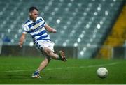 10 December 2023; Conor O'Driscoll of Castlehaven takes a penalty in the penalty shootout during the AIB Munster GAA Football Senior Club Championship Final match between Dingle, Kerry, and Castlehaven, Cork, at TUS Gaelic Grounds in Limerick. Photo by Brendan Moran/Sportsfile