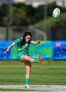 9 December 2023; Ireland captain Lucy Mulhall kicks the ball clear during the Women's Pool B match between Ireland and Brazil during the HSBC SVNS Rugby Tournament at DHL Stadium in Cape Town, South Africa. Photo by Shaun Roy/Sportsfile