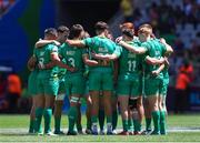 9 December 2023; Ireland players huddle before the Men's Pool A match between Ireland and Great Britain during the HSBC SVNS Rugby Tournament at DHL Stadium in Cape Town, South Africa. Photo by Shaun Roy/Sportsfile