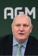 9 December 2023; Outgoing FAI president Gerry McAnaney during an extraordinary general meeting in advance of the Football Association of Ireland's annual general meeting at the Radisson Blu St. Helen's Hotel in Dublin. Photo by Stephen McCarthy/Sportsfile