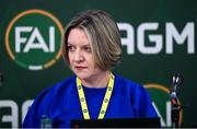 9 December 2023; FAI board member and independent director Maeve McMahon during an extraordinary general meeting in advance of the Football Association of Ireland's annual general meeting at the Radisson Blu St. Helen's Hotel in Dublin. Photo by Stephen McCarthy/Sportsfile