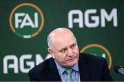 9 December 2023; Outgoing FAI president Gerry McAnaney during an extraordinary general meeting in advance of the Football Association of Ireland's annual general meeting at the Radisson Blu St. Helen's Hotel in Dublin. Photo by Stephen McCarthy/Sportsfile