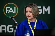 9 December 2023; FAI board member and independent director Maeve McMahon during the annual general meeting of the Football Association of Ireland at the Radisson Blu St. Helen's Hotel in Dublin. Photo by Stephen McCarthy/Sportsfile