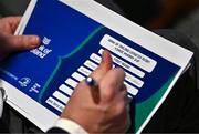 11 December 2023; A detailed view of the Vinnie Murray Cup draws during the Bank of Ireland Leinster School's Cup Draw at Bank of Ireland Montrose Branch in Dublin. Photo by Harry Murphy/Sportsfile