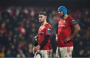 1 December 2023; Jack Crowley, left, and Tadhg Beirne of Munster during the United Rugby Championship match between Munster and Glasgow Warriors at Musgrave Park in Cork. Photo by Eóin Noonan/Sportsfile