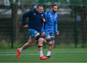 12 December 2023; Jack Boyle, left, and Jason Jenkins during a Leinster Rugby squad training session at UCD in Dublin. Photo by Harry Murphy/Sportsfile