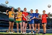 13 December 2023; In attendance at a photocall ahead of the currentaccount.ie All-Ireland Junior, Intermediate and Ladies Senior Club Football Championship Finals next weekend are, from left, Ellen Twomey of Glanmire, Cork, Gráinne Prior of Ballinamore Sean O’Heslins, Leitrim, Louise Ward of Kilkerrin-Clonberne, Galway, Aileen Wall of Ballymacarbry, Waterford, Laura Kelly of Claremorris, Mayo, and Lisa Harte of O’Donovan Rossa, Cork. The Intermediate and Senior Finals will be played at Croke Park on Saturday, December 16, with the Junior Final to be played at Parnell Park, Dublin, on Sunday December 17. Photo by Sam Barnes/Sportsfile