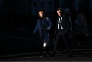 13 December 2023; FAI chief executive Jonathan Hill, right, and FAI independent director Catherine Guy arrive at Dáil Éireann in Dublin ahead of a meeting with the Oireachtas Committee on Tourism, Culture, Arts, Sport and Media. Photo by David Fitzgerald/Sportsfile