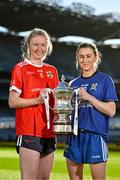 13 December 2023; In attendance at a photocall ahead of the currentaccount.ie All-Ireland Junior, Intermediate and Ladies Senior Club Football Championship Finals next weekend are Louise Ward of Kilkerrin-Clonberne, Galway, left, and Aileen Wall of Ballymacarbry, Waterford, with the Dolores Tyrrell Memorial Cup. The Intermediate and Senior Finals will be played at Croke Park on Saturday, December 16, with the Junior Final to be played at Parnell Park, Dublin, on Sunday December 17. Photo by Sam Barnes/Sportsfile