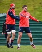 13 December 2023; Jack Crowley, right, and Tadhg Beirne during Munster rugby squad training at University of Limerick in Limerick. Photo by Piaras Ó Mídheach/Sportsfile
