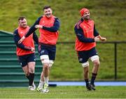 13 December 2023; Players, from right, Tadhg Beirne, Fineen Wycherley and Dave Kilcoyne during Munster rugby squad training at University of Limerick in Limerick. Photo by Piaras Ó Mídheach/Sportsfile