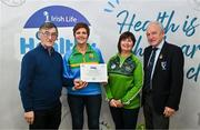 14 December 2023; Shannon Gaels, Roscommon, representatives Nuala O'Beirne and Della Beirne is presented their Foundation Healthy Club award by Connacht GAA secretary John Prenty, left, and Connacht GAA Council president John Murphy, right, during the Irish Life Connacht GAA Healthy Clubs recognition event at the Connacht GAA Centre of Excellence in Bekan, Mayo. Photo by Ben McShane/Sportsfile