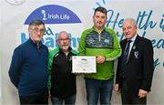 14 December 2023; Eastern Harps, Sligo, representatives Padraig Henry and Thomas Tahemy is presented their Silver Healthy Club award by Connacht GAA secretary John Prenty, left, and Connacht GAA Council president John Murphy, right, during the Irish Life Connacht GAA Healthy Clubs recognition event at the Connacht GAA Centre of Excellence in Bekan, Mayo. Photo by Ben McShane/Sportsfile