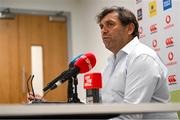 14 December 2023; Outgoing Irish Rugby Football Union High Performance Director David Nucifora addresses members of the press during a media conference at the IRFU High Performance Centre on the Sport Ireland Campus in Dublin. Photo by David Fitzgerald/Sportsfile