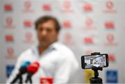 14 December 2023; Outgoing Irish Rugby Football Union High Performance Director David Nucifora addresses members of the press during a media conference at the IRFU High Performance Centre on the Sport Ireland Campus in Dublin. Photo by David Fitzgerald/Sportsfile