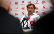 14 December 2023; Outgoing Irish Rugby Football Union High Performance Director David Nucifora addresses members of the press during a media conference at the IRFU High Performance Centre on the Sport Ireland Campus in Dublin. Photo by David Fitzgerald/Sportsfile